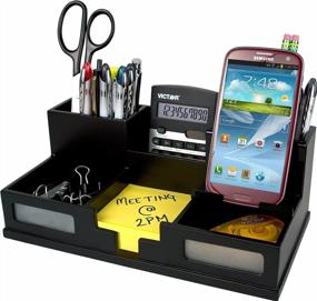 img 4 attached to Victor Wood Desk Organizer With Smart Phone Holder, Midnight Black 9525-5 For Office Organization