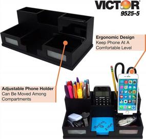 img 1 attached to Victor Wood Desk Organizer With Smart Phone Holder, Midnight Black 9525-5 For Office Organization
