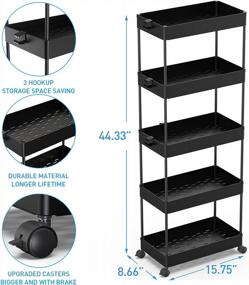 img 3 attached to SPACEKEEPER 5-Tier Storage Cart, Bathroom Storage Organizer Rolling Utility Cart, Mobile Shelving Unit Slide Out Storage Shelves For Kitchen Living Room Bathroom Laundry Room & Dressers, Black