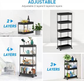 img 2 attached to SPACEKEEPER 5-Tier Storage Cart, Bathroom Storage Organizer Rolling Utility Cart, Mobile Shelving Unit Slide Out Storage Shelves For Kitchen Living Room Bathroom Laundry Room & Dressers, Black