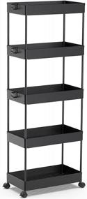 img 4 attached to SPACEKEEPER 5-Tier Storage Cart, Bathroom Storage Organizer Rolling Utility Cart, Mobile Shelving Unit Slide Out Storage Shelves For Kitchen Living Room Bathroom Laundry Room & Dressers, Black