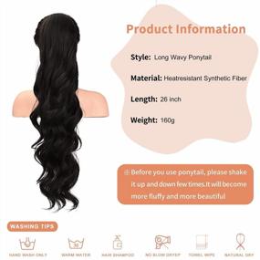 img 3 attached to SEIKEA 26" Long Wavy Drawstring Ponytail For Black Women Natural Soft Clip In Ponytail Extension Synthetic Heat Resistant Hair Extensions Hairpiece Color Black Brown