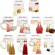 valentine's day gift: layered ball dangle, hoop, stud, and tassel earrings set with 63 pairs for fashionable women and girls логотип