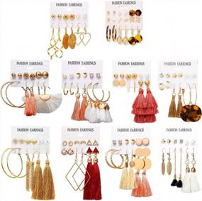 img 4 attached to Valentine'S Day Gift: Layered Ball Dangle, Hoop, Stud, And Tassel Earrings Set With 63 Pairs For Fashionable Women And Girls