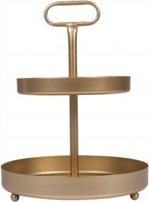 img 2 attached to Золотой двухъярусный металлический поднос MAONAME с ручкой - стильный декоративный поднос для кухни, гостиной, ванной комнаты и сезонных дисплеев