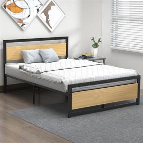 img 4 attached to Sturdy And Stylish Full Size Metal And Wood Platform Bed With Headboard And Footboard - Easy Assembly