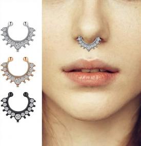 img 3 attached to Non-Piercing Fake Septum Nose Ring Jewelry - MODRSA Hoop Clip On Spring Faux Rings & Lip Earrings