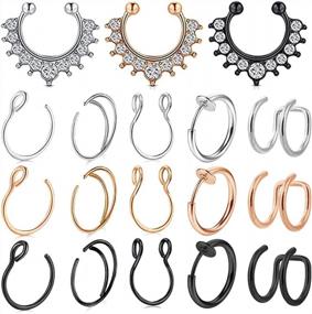 img 4 attached to Non-Piercing Fake Septum Nose Ring Jewelry - MODRSA Hoop Clip On Spring Faux Rings & Lip Earrings
