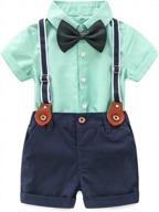 stylish summer outfit for baby boys: abolai cotton gentleman bowtie romper set with suspenders & shorts logo