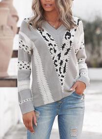 img 2 attached to Women'S Color Block Striped V-Neck Sweater Long Sleeve Pullover Knit Top S-2XL
