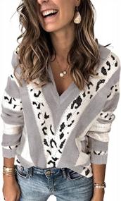 img 4 attached to Women'S Color Block Striped V-Neck Sweater Long Sleeve Pullover Knit Top S-2XL