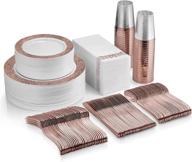 🌹 premium 350 piece rose gold dinnerware set for 50 guests - elegant rose gold lace plates, silverware, cups & napkins - disposable and stunning! логотип