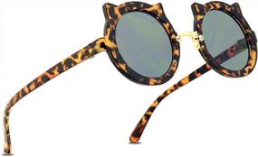 img 3 attached to Kids Cheetah Leopard Colorful Sunglasses With Round Kitty Cat Ears For Toddlers Ages 2 - 7