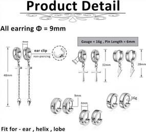 img 3 attached to 6 Pairs 18G Huggie Dangle Hoop Earrings: 9Mm Cross Clip On, Pierced Lobe Helix & Hip-Hop Piercing