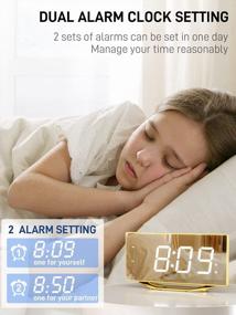 img 3 attached to Digital Clocks, 8.7" LED Mirror Alarm Clocks For Bedrooms With 2 USB Charger Ports,Dual Alarms,7 Levels Brightness & Volume,Snooze,12/24H, Loud Beside Desk Clock For Living Room Office Heavy Sleepers