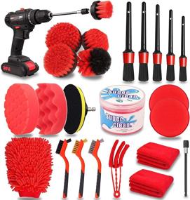 img 4 attached to 🧹 Complete 24PCS Car Detailing Brush Set with Cleaning Gel - Ultimate Auto Cleaning Tools Kit for Interior, Exterior, Wheels, Dashboard