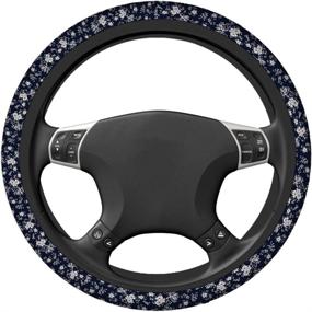 img 3 attached to 🌸 Swono Car Steering Wheel Covers - Beautiful Floral Pattern in Black for Women and Girls - Universal Soft Neoprene Anti-Slip Car Accessories - Fits Most Sedan, Van, and SUV Models