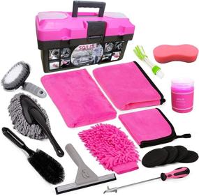 img 4 attached to 🚗 VZIKRK Car Wash Kit: Premium Pink Interior and Exterior Cleaning Set – Includes Gel, Squeegee, Duster, Sponge, Mitt, Microfiber Towels, Wax Applicator, Wheel Brush (17pcs)