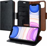 vegan leather flip wallet case for iphone 11 (2019) with detachable kickstand and black finish - roocase logo
