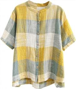 img 4 attached to Plaid Button Down Women'S Summer Shirt Blouse In Lightweight Cotton Linen By SCOFEEL
