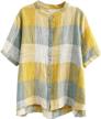 plaid button down women's summer shirt blouse in lightweight cotton linen by scofeel logo