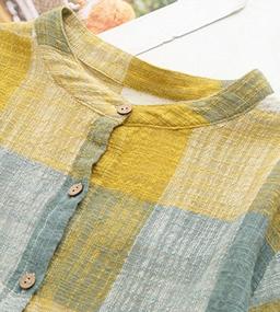 img 2 attached to Plaid Button Down Women'S Summer Shirt Blouse In Lightweight Cotton Linen By SCOFEEL