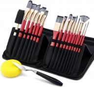 🖌️ transon art paint brush kit: 16 high-quality brushes + case! ideal for oil, acrylic, watercolor, gouache & more. in vibrant pink color. logo