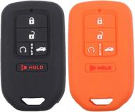 btopars 2pcs 5 buttons silicone smart key fob cover case skin protector bag compatible with honda 2016 2017 2018 2019 2020 2021 civic accord pilot cr-v crv key remote black orange logo