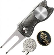 upgrade your golf game with kaveno's foldable stainless steel divot tool and ball marker set logo
