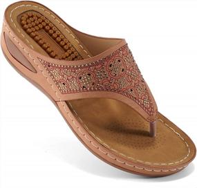img 4 attached to Rhinestone Wedge Sandals With Arch Support: Comfortable And Stylish Flip-Flops For Women By Ecetana