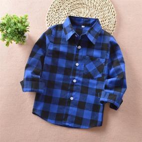 img 3 attached to Bold and Stylish Sleeve Button Flannel Red Black 9-10Years Boys' Clothing in Tops, Tees & Shirts