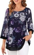 women's elegant 3/4 sleeve tunic top floral blouse mesh layered shirt logo