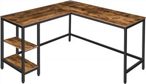 img 2 attached to HOOBRO BF35DN01 L-Shaped Corner Writing Desk With Adjustable Shelves, Industrial Study Workstation For Home Office, Easy Assembly, Stable & Space-Saving Design - Rustic Brown & Black