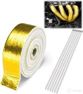 🔥 high performance gold exhaust pipe insulation heat wrap - 2" x 50', motorcycle header protection fiberglass heat shield - includes 6x stainless ties logo