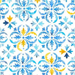 img 4 attached to HAOKHOME 96028 Watercolor Peel And Stick Wallpaper Tiles Removable Blue/White/Yellow Bathroom Home Wall Decor 17.7In X 9.8Ft