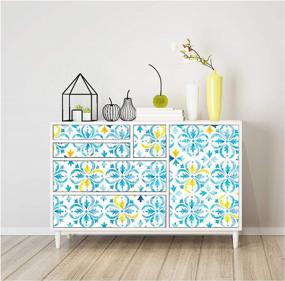 img 3 attached to HAOKHOME 96028 Watercolor Peel And Stick Wallpaper Tiles Removable Blue/White/Yellow Bathroom Home Wall Decor 17.7In X 9.8Ft