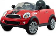 6v electric mini cooper s car for kids with working led headlights, realistic engine & horn noises - 2.5 mph top speed (red) logo