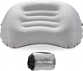 img 4 attached to Сверхлегкая надувная подушка Alpcour для кемпинга — большая, легко надувающаяся конструкция с мягким водонепроницаемым внешним покрытием и компактным футляром для переноски