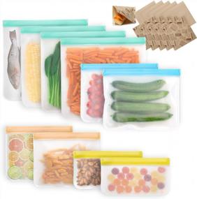 img 4 attached to Герметичные многоразовые сумки для хранения VECELO для еды, путешествий и домашней организации - упаковка из 10 штук (4 зеленых, 2 синих, 2 оранжевых, 2 желтых)