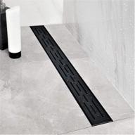 304 stainless steel 28in rectangular linear shower drain w/ brick pattern grate, adjustable leveling feet & hair strainer - black logo
