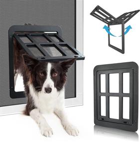 img 4 attached to 🐶 Conveniently Lockable Dog Door for Sliding Doors - PETLESO 11” x 13” Black Magnetic Closure Pet Screen Door for Dogs and Cats