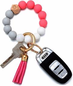 img 4 attached to Женское эластичное силиконовое кольцо для ключей с бусинами, браслет на запястье - стильная и портативная цепочка для ключей для девочек в дороге