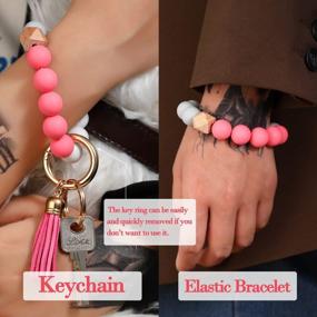 img 1 attached to Women'S Elastic Beaded Silicone Key Ring Bracelet Wristlet - Stylish And Portable Keychain Chain For Girls On The Go