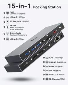 img 3 attached to 15-In-1 USB C Docking Station With Dual Displayport For 4K Triple Display, 100W PD Charging, 10Gbps USB C/A, 3*USB A 3.0, 2 USB 2.0, RJ45, Audio/Mic - Compatible With Lenovo/Dell/HP