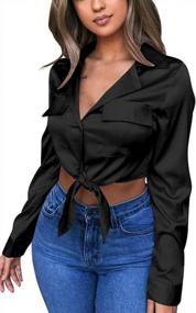 img 4 attached to GOBLES Womens Sexy Long Sleeve Blouses V Neck Tie Knot Tops Button Up Shirts
