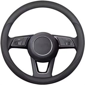 img 2 attached to Nappa Leather Car Steering Wheel Cover - Stylish & Non-Slip Interior | 15 inches Universal | Black