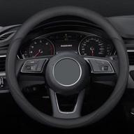 nappa leather car steering wheel cover - stylish & non-slip interior | 15 inches universal | black logo