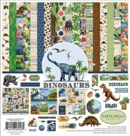 dinosaurs collection kit paper by carta bella paper company - green, blue, tan, brown, and red logo
