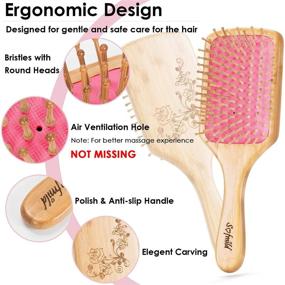 img 3 attached to Экологичная бамбуковая щетка для волос с расческой для распутывания хвоста для здоровых и шелковистых волос - идеально подходит для мужчин, женщин и детей