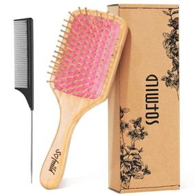 img 4 attached to Eco-Friendly Bamboo Hair Brush With Detangle Tail Comb For Healthy And Silky Hair - Perfect For Men, Women, And Kids